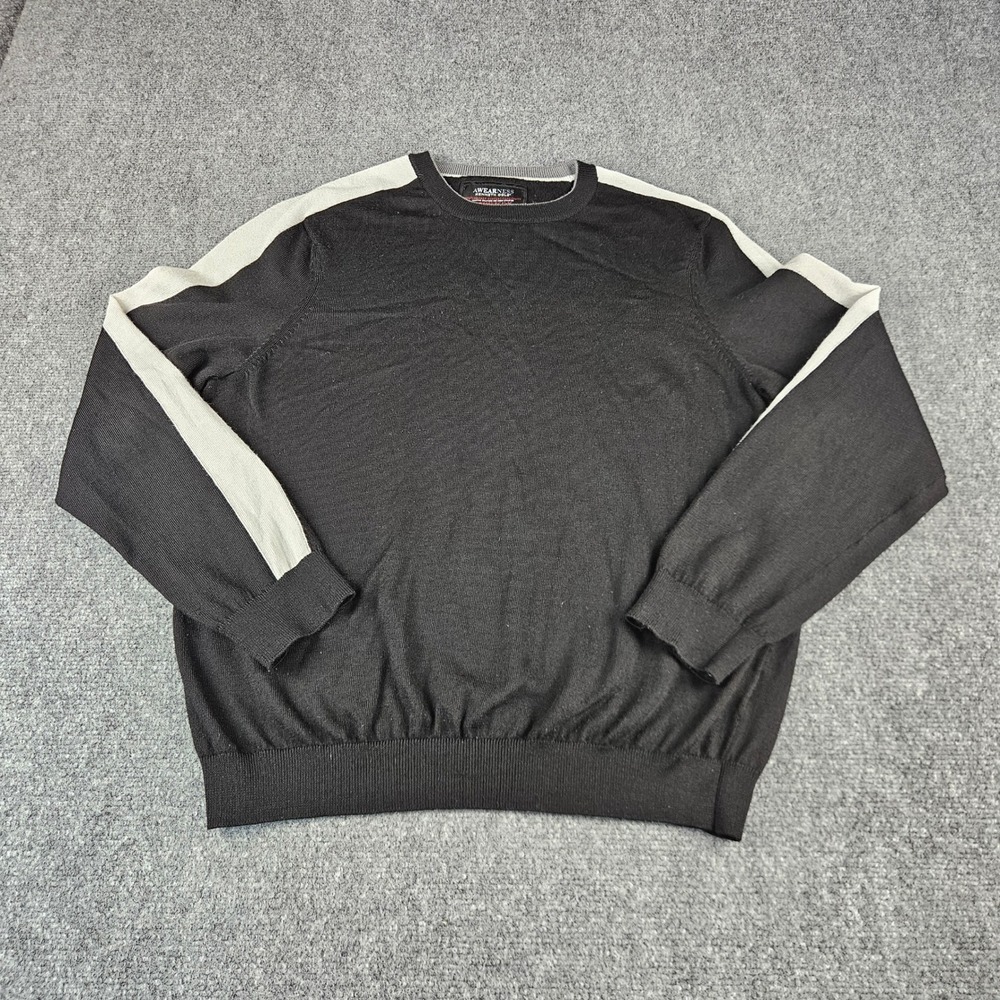 Awearness Kenneth Cole Mens Slim Fit Merino Wool Blend Stripe Sweater Black L